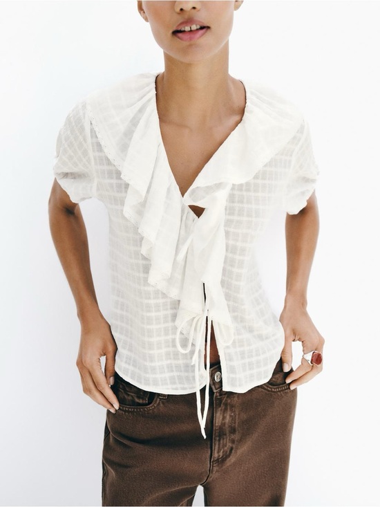 Zara Tops - NWT Zara Ruffled Poplin Dress with Drawstrings Light Yellow M